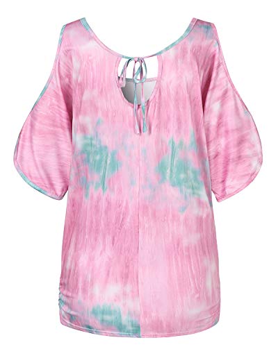 YOINS - Blusa informal de verano con los hombros descubiertos, cuello escotado, cierre anudado y estampado floral para mujer Rosa B-rosa L
