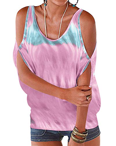 YOINS - Blusa informal de verano con los hombros descubiertos, cuello escotado, cierre anudado y estampado floral para mujer Rosa B-rosa L