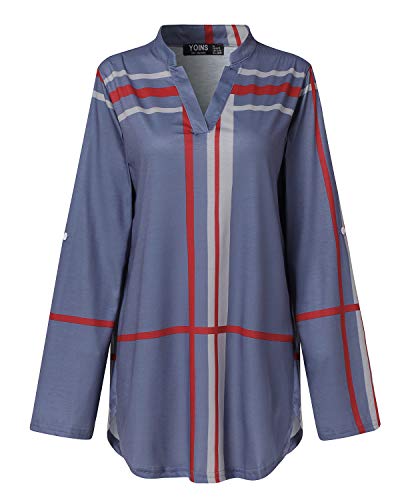 YOINS Blusa Mujer Manga Larga Camiseta Cuello V Camisa Elegante Túnica Casual SueltoTops Otoño Invierno Gris-01 EU44
