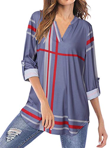 YOINS Blusa Mujer Manga Larga Camiseta Cuello V Camisa Elegante Túnica Casual SueltoTops Otoño Invierno Gris-01 EU44