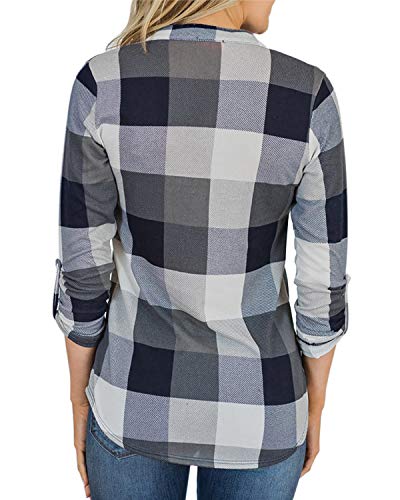 YOINS Blusa Mujer Manga Larga Camiseta Cuello V Camisa Elegante Túnica Casual SueltoTops Otoño Invierno Gris XXL