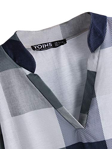 YOINS Blusa Mujer Manga Larga Camiseta Cuello V Camisa Elegante Túnica Casual SueltoTops Otoño Invierno Gris XXL
