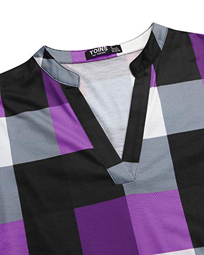 YOINS - Camisa de manga larga para mujer, con cuello de pico, estilo clásico, informal, diseño a cuadros, blusa para mujer