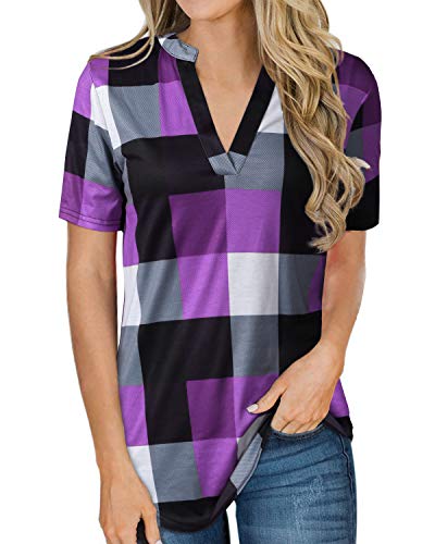 YOINS - Camisa de manga larga para mujer, con cuello de pico, estilo clásico, informal, diseño a cuadros, blusa para mujer