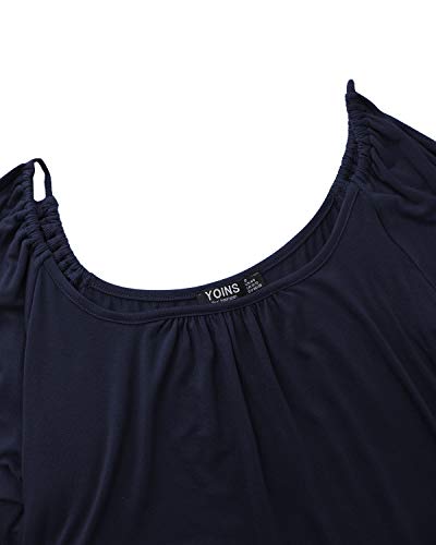 YOINS - Camiseta de hombro descubierto para mujer. Holgada y con cuello redondo, para verano A-azul marino XXL