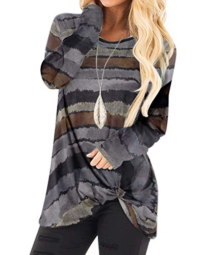 YOINS Camiseta de manga larga para mujer, asimétrica, cuello redondo, sudadera suelta, patchwork Multicolor gris. M