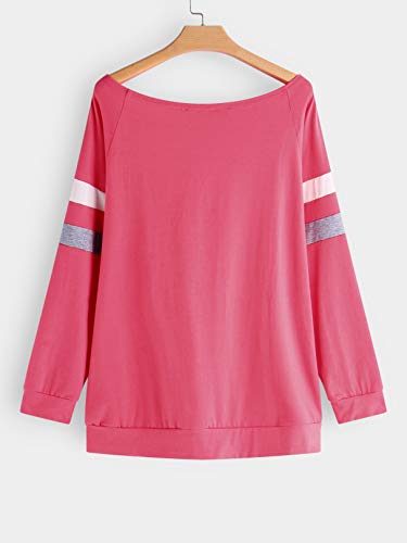 YOINS Camiseta de Manga Larga para Mujer Camisas con Rayas Cuello Redondo Casual Blusas Elegante Tops Rojo-01 L
