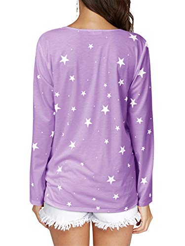 YOINS – Camiseta de mujer sexy, parte superior para mujer, cuello en V, manga larga, con estrellas Color lila. XL