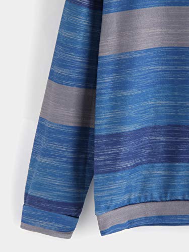 YOINS Camiseta Mujer de Manga Larga Blusa con Hombros Fríos Camisa Casual Camisetas a Rayas Cuello Redondo Imprimiendo Pullover A-Azul S