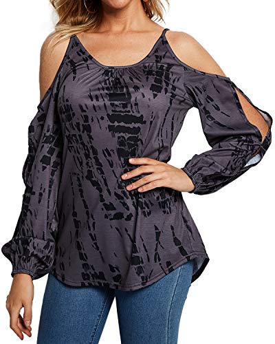 YOINS Camiseta Mujer Elegante de Manga Larga Camisa de Hombro Frío Blusa Casual Fiesta Tops Morado XL