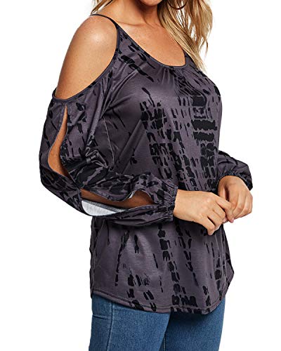 YOINS Camiseta Mujer Elegante de Manga Larga Camisa de Hombro Frío Blusa Casual Fiesta Tops Morado XL