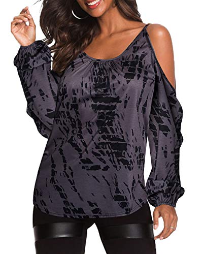 YOINS Camiseta Mujer Elegante de Manga Larga Camisa de Hombro Frío Blusa Casual Fiesta Tops Morado XL