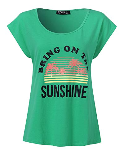YOINS - Camiseta para mujer, camiseta sexy para verano, cuello redondo sin mangas, con estrellas Sunshine-verde. S