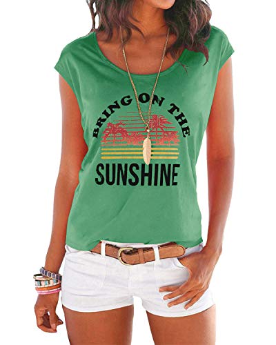 YOINS - Camiseta para mujer, camiseta sexy para verano, cuello redondo sin mangas, con estrellas Sunshine-verde. S