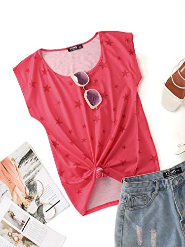 YOINS Camiseta para Mujer Manga Larga Elegante Blusa Suelta de Cuello Redondo Camisa con Estampado Camisetas Básica Informal T-Shirt Rojo-Nuevo L