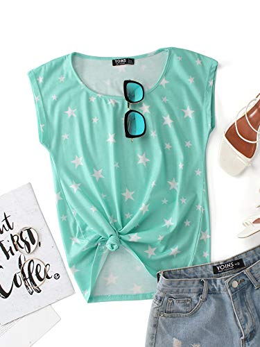 YOINS Camiseta para Mujer Manga Larga Elegante Blusa Suelta de Cuello Redondo Camisa con Estampado Camisetas Básica Informal T-Shirt Verde Claro S