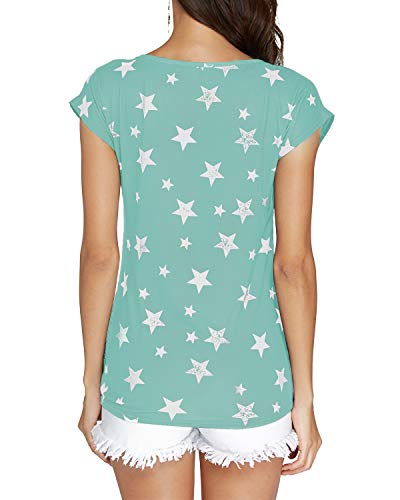 YOINS Camiseta para Mujer Manga Larga Elegante Blusa Suelta de Cuello Redondo Camisa con Estampado Camisetas Básica Informal T-Shirt Verde Claro S