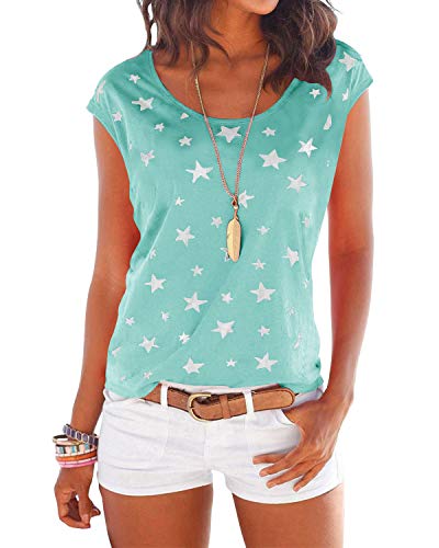 YOINS Camiseta para Mujer Manga Larga Elegante Blusa Suelta de Cuello Redondo Camisa con Estampado Camisetas Básica Informal T-Shirt Verde Claro S