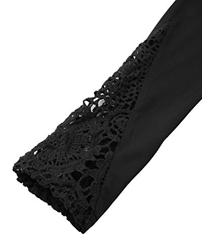 YOINS Camiseta Sexy para Mujer Ahuecar Blusa Elegante Translúcido de Gasa Ligera Tops de Manga Larga Cuello V 3-Negro XL