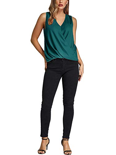 YOINS Camiseta Sin Mangas Mujer Camisola Gasa Camiseta con Cuello En V Camisa Trabajo Informal Playa Blusa Tops Verano Verde Claro S