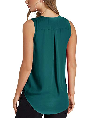 YOINS Camiseta Sin Mangas Mujer Camisola Gasa Camiseta con Cuello En V Camisa Trabajo Informal Playa Blusa Tops Verano Verde Claro S