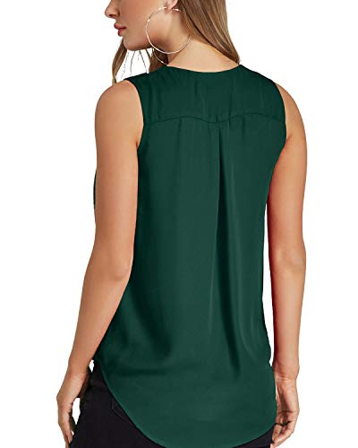 YOINS Camiseta Sin Mangas Mujer Camisola Gasa Camiseta con Cuello En V Camisa Trabajo Informal Playa Blusa Tops Verano Verde M