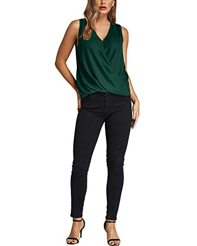 YOINS Camiseta Sin Mangas Mujer Camisola Gasa Camiseta con Cuello En V Camisa Trabajo Informal Playa Blusa Tops Verano Verde M