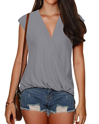 YOINS Camiseta sin mangas para mujer con cuello en V sexy sin mangas y parte delantera cruzada lisa