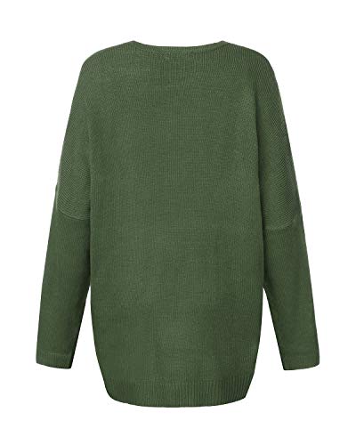YOINS Jersey Punto Mujer Invierno Suéter Cuello en V Jerséis Manga Larga Camiseta Basico Suelto Cruzado Jerseys Camisa Tops Pull-Over Suéter Mujer Primavera Otoño Verde Oscuro-Nuevo M