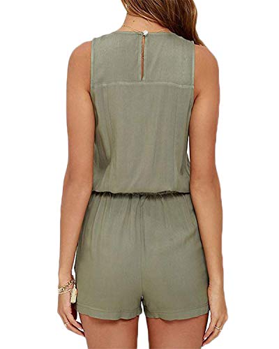 YOINS Mono corto de verano para mujer, sexy, sin hombros, elegante, monocolor, sin mangas Verde ejército A. 48
