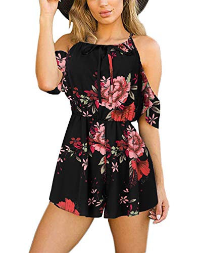 YOINS - Mono Corto para Mujer, de una Pieza, sin Hombros, con Hombros Descubiertos, Parte Superior