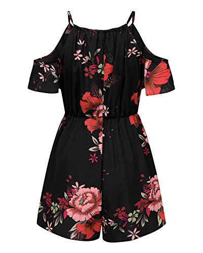 YOINS - Mono corto para mujer, de una pieza, sin hombros, con hombros descubiertos, parte superior Color negro. S