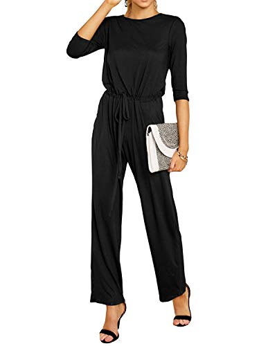 Yoins - Mono de manga larga para mujer, un solo hombro, elegante, monocromático C-negro. S