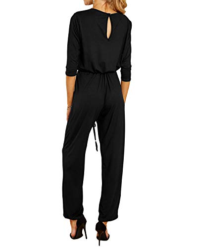 Yoins - Mono de manga larga para mujer, un solo hombro, elegante, monocromático C-negro. S