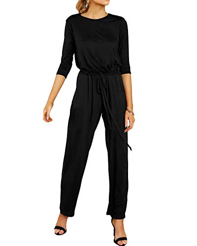 Yoins - Mono de manga larga para mujer, un solo hombro, elegante, monocromático C-negro. S