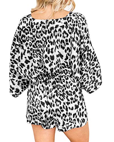 YOINS Mono sexy para mujer, estampado de leopardo, elegante, corto, de fiesta, manga 3/4 con cinturón gris L