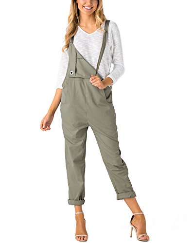 YOINS Mujer Peto de Pantalones Largo Suelto Mono Bolsillos Casual Playa Fiesta Noche Cóctel Caqui M/EU40-42