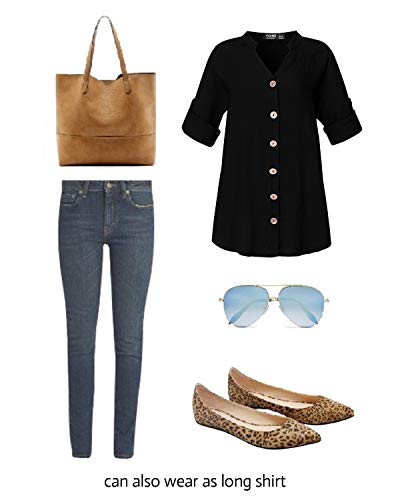 YOINS Mujer Vestido Camisero Vestido con Cuello En V Camisa Manga Larga con Botones Moda Vestido Casual Camisa Vestido Túnica Negro XL