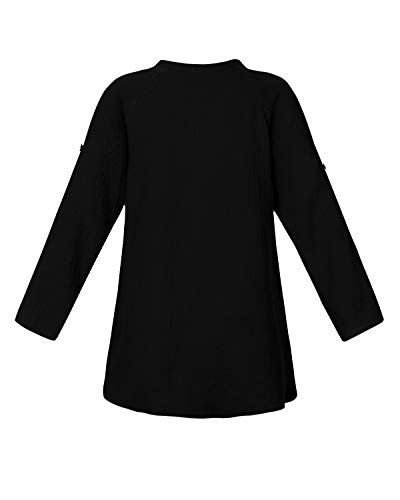 YOINS Mujer Vestido Camisero Vestido con Cuello En V Camisa Manga Larga con Botones Moda Vestido Casual Camisa Vestido Túnica Negro XL