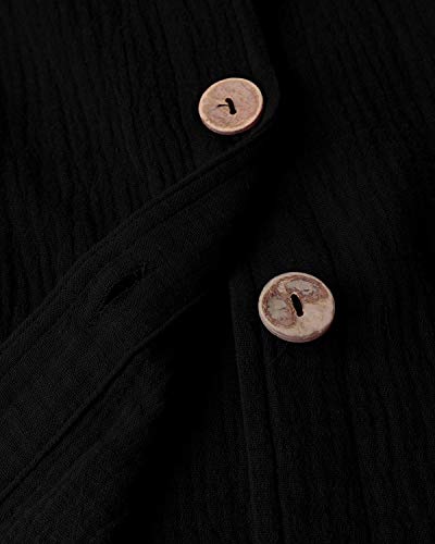 YOINS Mujer Vestido Camisero Vestido con Cuello En V Camisa Manga Larga con Botones Moda Vestido Casual Camisa Vestido Túnica Negro XL