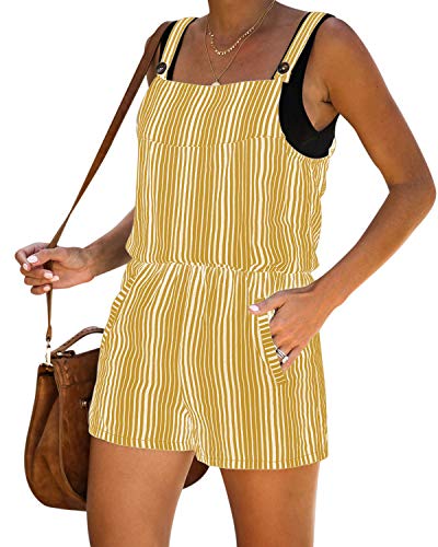 YOINS Mujeres Verano Sin Mangas Playsuits Casual Dungarees Rayas Strappy Monos Cortos Peleles Amarillo amarillo XXL