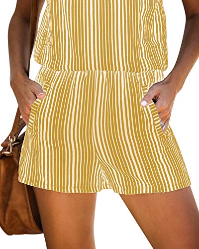 YOINS Mujeres Verano Sin Mangas Playsuits Casual Dungarees Rayas Strappy Monos Cortos Peleles Amarillo amarillo XXL