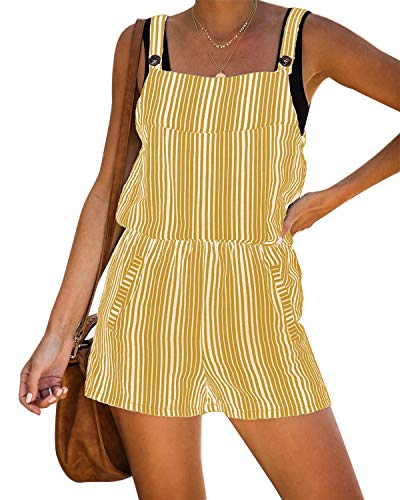 YOINS Mujeres Verano Sin Mangas Playsuits Casual Dungarees Rayas Strappy Monos Cortos Peleles Amarillo amarillo XXL