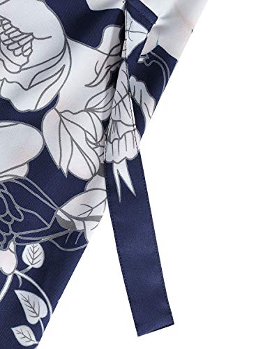 YOINS Vestido Casual para Mujer Verano Vestidos Largos de Fiesta Manga Corta con Cuello Redondo Tops Floral 01-Azul M