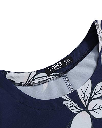 YOINS Vestido Casual para Mujer Verano Vestidos Largos de Fiesta Manga Corta con Cuello Redondo Tops Floral 01-Azul M
