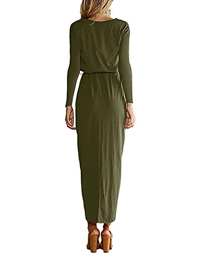 YOINS - Vestido de mujer para playa, vestido de verano, vestido de punto para mujer, vestido largo de noche, vestido de Navidad, cuello redondo con cinturón Manga larga. XXL