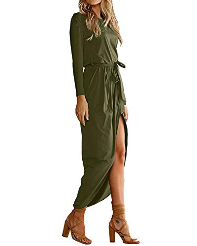 YOINS - Vestido de mujer para playa, vestido de verano, vestido de punto para mujer, vestido largo de noche, vestido de Navidad, cuello redondo con cinturón Manga larga. XXL