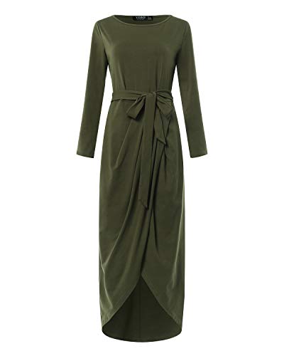 YOINS - Vestido de mujer para playa, vestido de verano, vestido de punto para mujer, vestido largo de noche, vestido de Navidad, cuello redondo con cinturón Manga larga. XXL