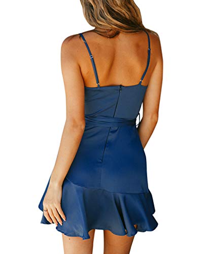 YOINS Vestido de mujer sexy para fiestas, monocolor, vestido de verano, vestido de novia, vestido rockabilly con cuello de pico Azul llamativo S