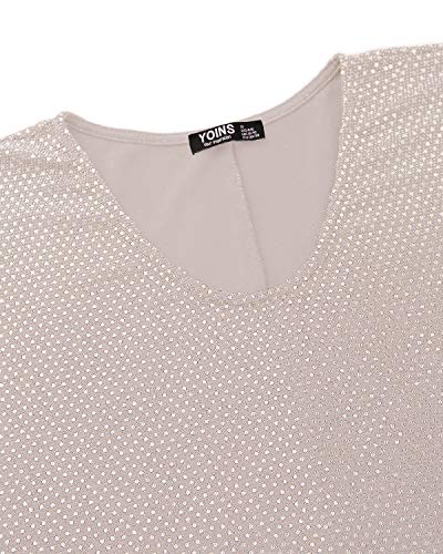 YOINS Vestido de noche sexy para mujer, vestido brillante, minivestido sexy, manga larga, cuello redondo, vestido de cóctel beige M